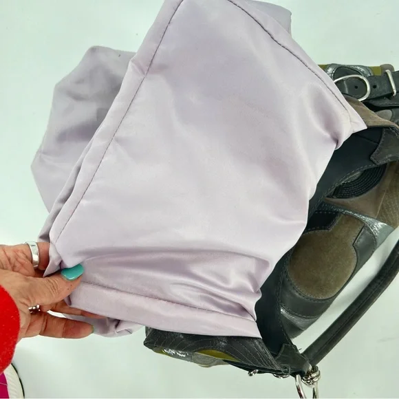 Coach Mia Inlaid C Maggie Leather & Suede Hobo Shoulder Bag, Gray/Silver/Lilac - Picture 15 of 17